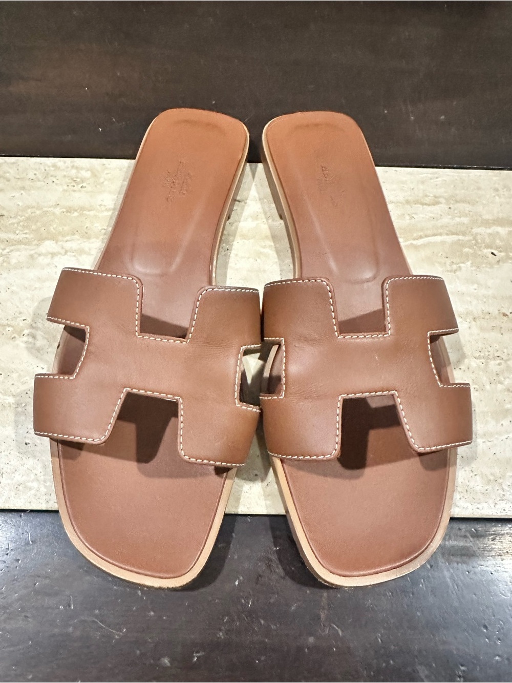 Authentic Hermes Oran Sandal in Gold, Size 39.5